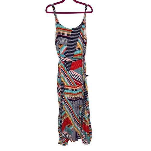Skies Are Blue Women's Blue Orange Geometric Sleeveless Maxi Dress Size 1X - Picture 5 of 6